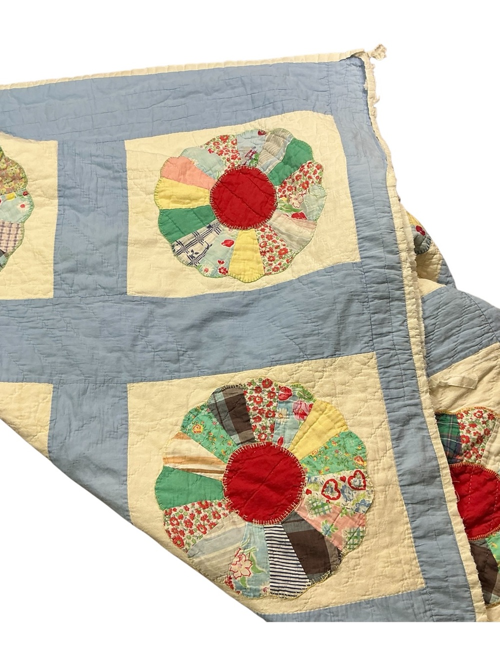 Vintage hand stitched Dresden plate quilt topper 52 x 67 USA made - Picture 2 of 9